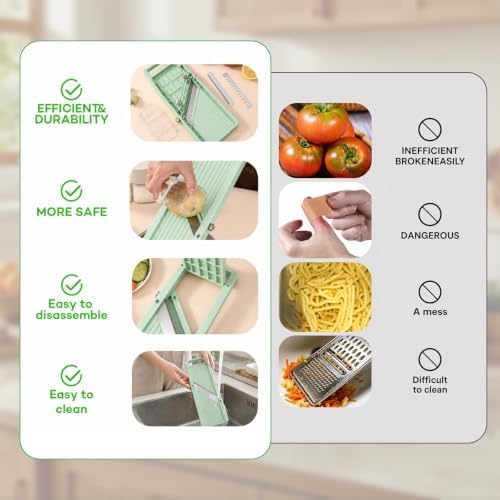 Mandoline Slicer for Kitchen, Upgrade Super Slicer for Vegetable, 3 Interchangeable Stainless Steel Blades, Handheld Vegetable Cutter for Cucumber, Potato, Carrot & More, Rustproof & Dishwasher-Safe