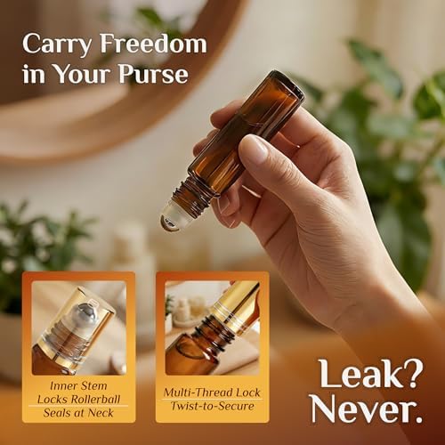 PrettyCare 24 Pack, 10 ml Essential Oil Roller Bottles with Stainless Steel Roller Ball - Refillable Leak-proof Empty Thick Amber Glass Roll on Bottles with Metal Caps for Travel, Perfume - Image 6