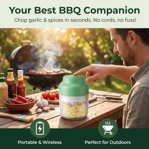 2026 New Electric Garlic Chopper, Mini Portable Veggie Chopper USB Charging Wireless Food Processor, Upgrade Electric Mini Garlic Chopper Set Wireless Veggie Grinder (Green, 350ML) - Image 4
