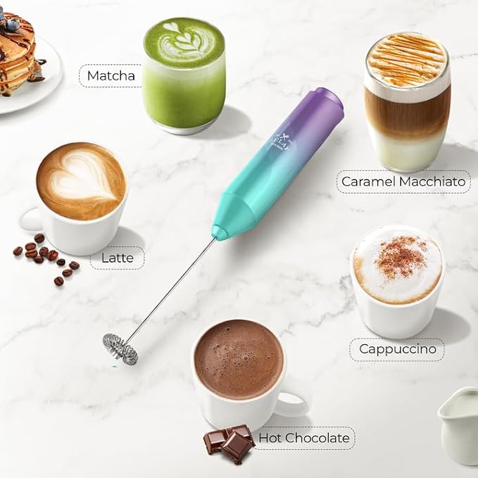 Zulay Kitchen Milk Frother Handheld Battery Operated – Electric Drink Mixer for Coffee, Lattes, Cappuccinos, Matcha & Hot Chocolate – Portable Foam Maker & Coffee Bar Accessory - Eclipse Purple Teal