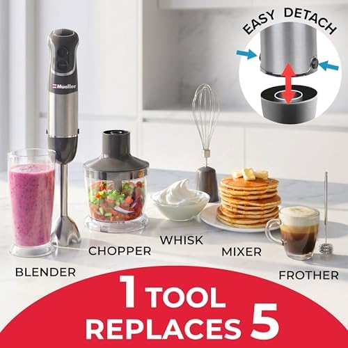 Multistick 5-in-1 Immersion Blender Handheld, 12-Speed Hand Mixer