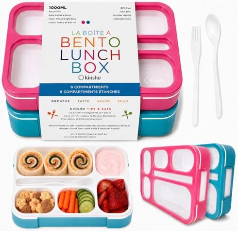 Bento Lunch Box Containers for Kids, Adults, Set of 2 (Pink & Blue)