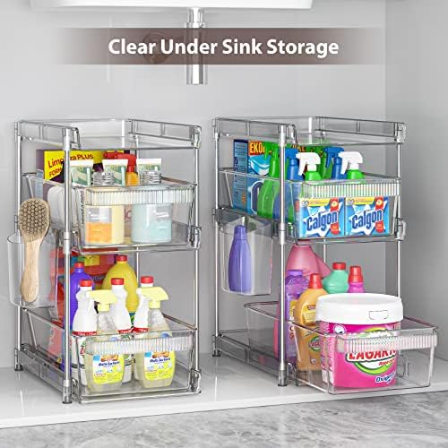 2Pcs Pull Out Organizer and Storage with Cups and Removable Dividers