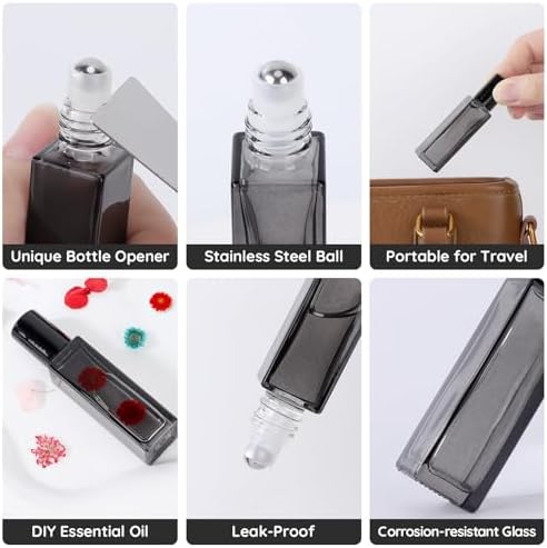Segbeauty 0.34oz Empty Rollerball Bottles for Oil, 10ml Glass Roller Bottles for Essential Oils, Pack of 5 Clear Black Travel Size Roller Ball Applicator Leakproof, Travel Perfume Bottle Refillable - Image 4
