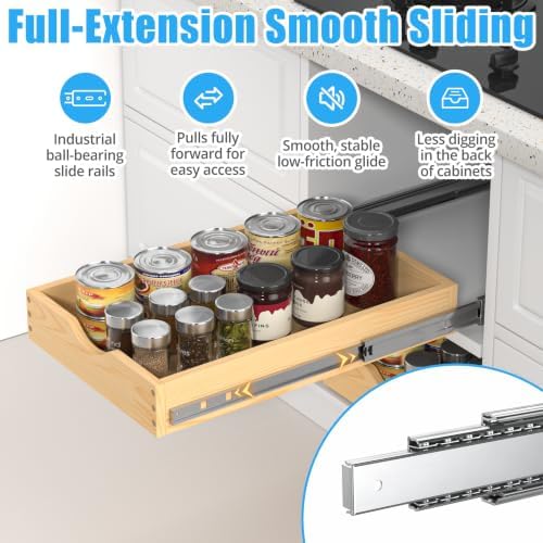 21" Deep Wood Pull Out Cabinet Organizer, Pull Out Drawers