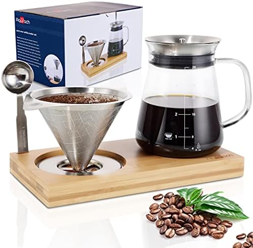 28oz Pour Over Coffee Maker Set, Glass Carafe with Reusable Filter