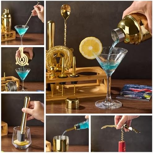 Cocktail Shaker Set Bartender Kit, 12-Pcs Bar Tool with Bamboo Stand