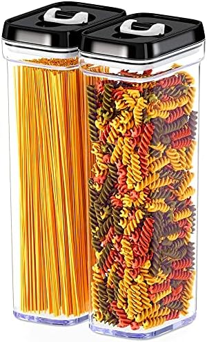 Pasta Storage Containers for Pantry Airtight - 2 Pc Spaghetti Container Storage - Ideal for Spaghetti & Noodles, Kitchen Pantry Organization and Storage - Keeps Food Fresh & Dry