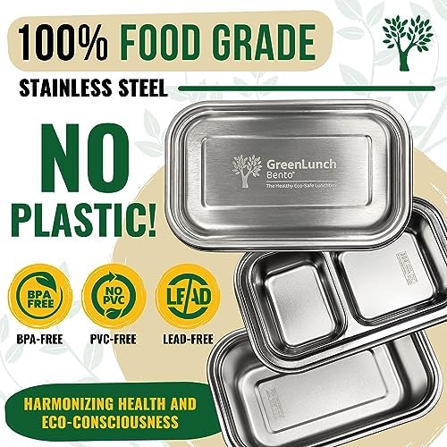 GreenLunch Stainless Steel Bento Box for Adults & Teens, 6 Cup, 2 Piece