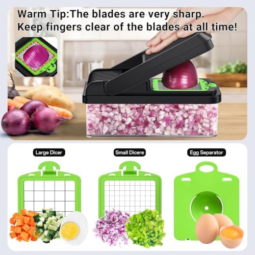 12-in-1 Vegetable Chopper with 7 Blades, Food Veggie Cutter, Green