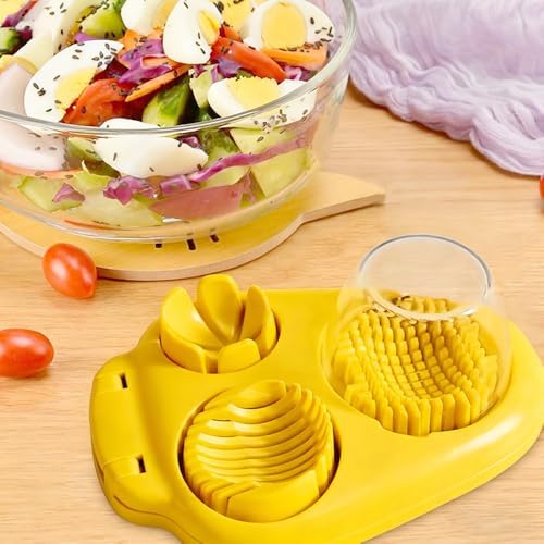 Egg Slicers with 3-Slice Modes Hard-Boiled Egg Cutter – Stainless Steel Blades,ABS Container with Lid for Kitchen,Salad & Sandwich Prep(Yellow) - Image 2