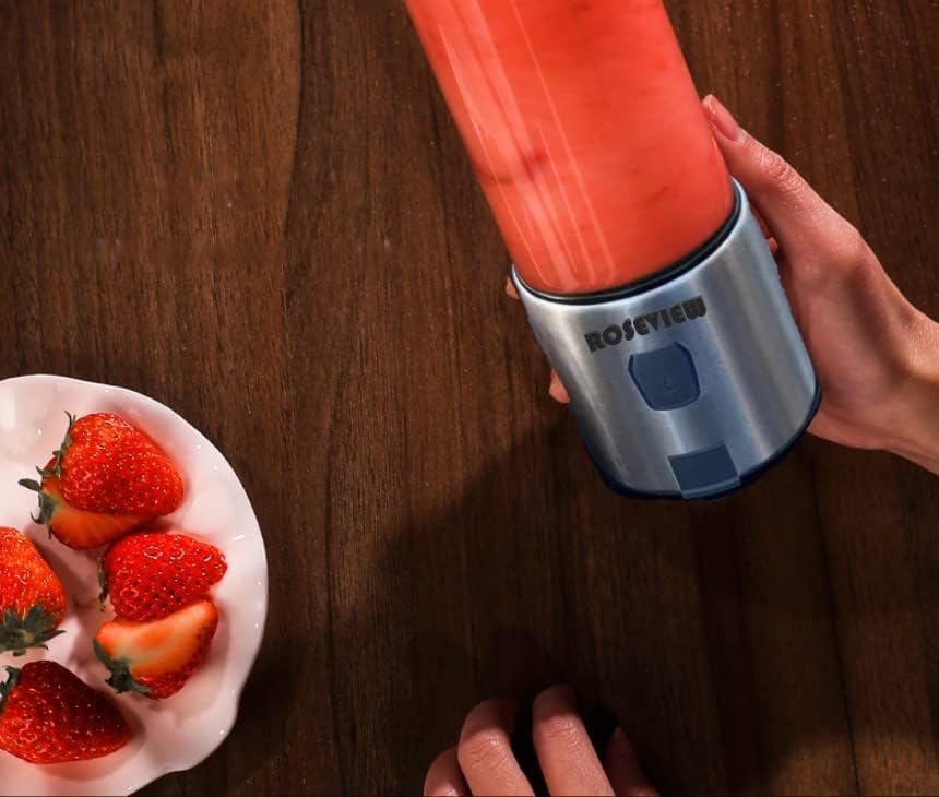 Portable Smoothie Blender ROSEVIEW Glass Cordless Mini Shakes Cup blend for smoothies USB rechargeable juicer 2 battery Handheld Personal travel Jet mixer (Black Steel) (BLKSteel) - Image 4