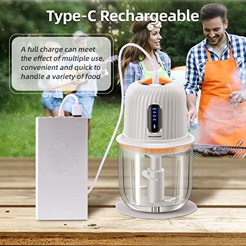 Electric Garlic Chopper 600ML, Rechargeable Meat Grinder, Cordless Garlic Mincer Onion Chopper Food Chopper for Ginger Chili Meat Sauce, Wireless Food Processor, White - Image 6
