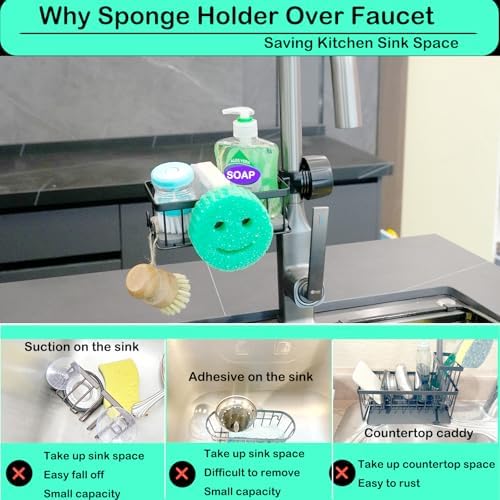 Smiley Sponge Holder Over Faucet with Quick Drying Mat for Round Faucet | Kitchen Sink Organizer, Sponge Storage