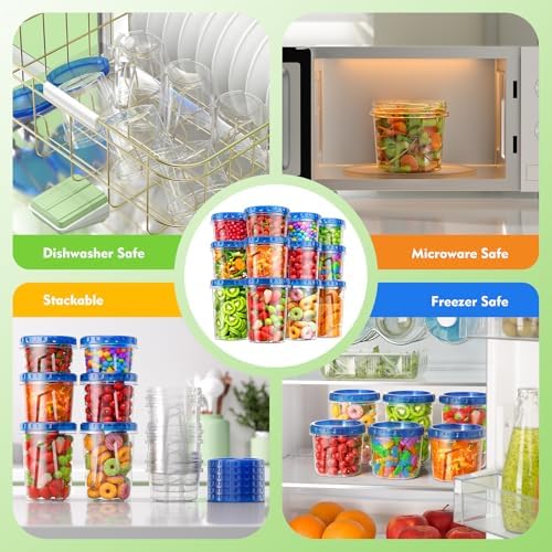 [12 Pack-34/24/17oz Freezer Storage Containers with 3 Different Sizes, Plastic Soup Containers with Lids, BPA-Free Food Storage Containers with Twist Top Lids, Reusable Meal Prep Containers