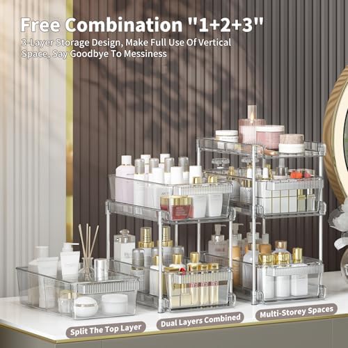 2Pcs Pull Out Organizer and Storage with Cups and Removable Dividers