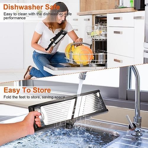 Mandoline Food Slicer Stainless Steel Food Cutter Vegetable Fruit Chopper Grater Peeler Kitchen Julienne Slicer with 5 Adjustable Blades Food Holder - Image 5