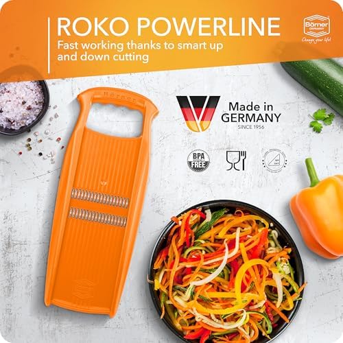 Roko Powerline Vegetable Slicer • Julienne Cutter for Fruit and Vegetables • Julienne Slicer for Fine Strips • Fine Vegetable Grater • Kitchen Slicer (Orange)