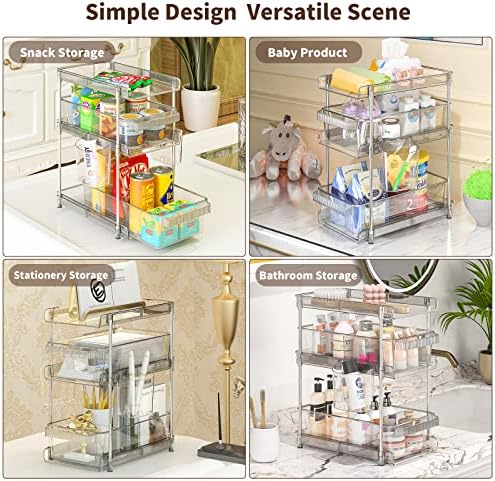 2Pcs Pull Out Organizer and Storage with Cups and Removable Dividers
