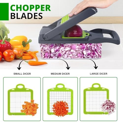 Frekia16 in 1 Vegetable Chopper Dicer With Container Mandoline Slicer Vegetable Cutter Onion Potato Fruit Food Manual Hand Cooking Gadget for kitchen Stainless Steel For 9 Blades salad kitchen tool - Image 2
