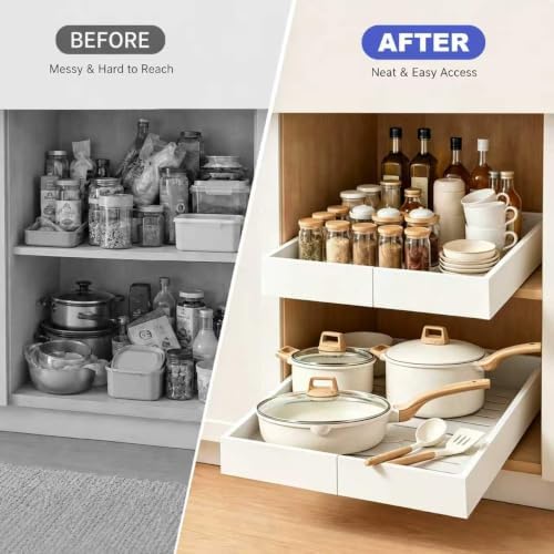 Expandable Pull Out Cabinet Organizer, No-Drill 21" Deep, 2-Pack