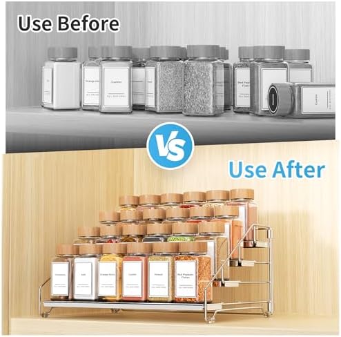 Spice Organizer for Cabinet, Adjustable Depth Spice Shelf - Chrome