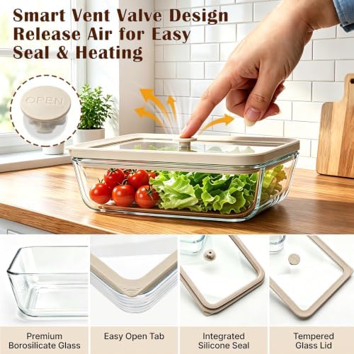 4 Pack 27 oz Glass Food Storage Containers with Airtight Lids