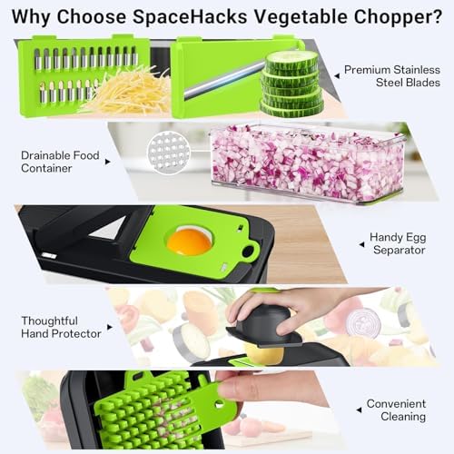 15-in-1 Vegetable Chopper, 7 Blade Multifunctional Food Chopper with Container, Chopper Veggie Cutter for Salad Potato Carrot Garlic, Home Kitchen Essential (Green, 15 in 1) - Image 3