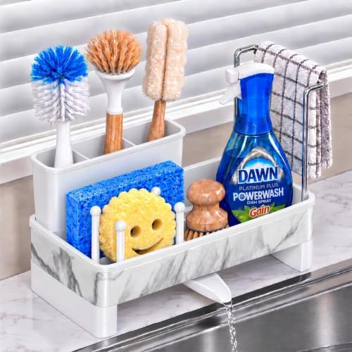Stainless Steel White Marble Finish Sponge Holder for Kitchen Sink