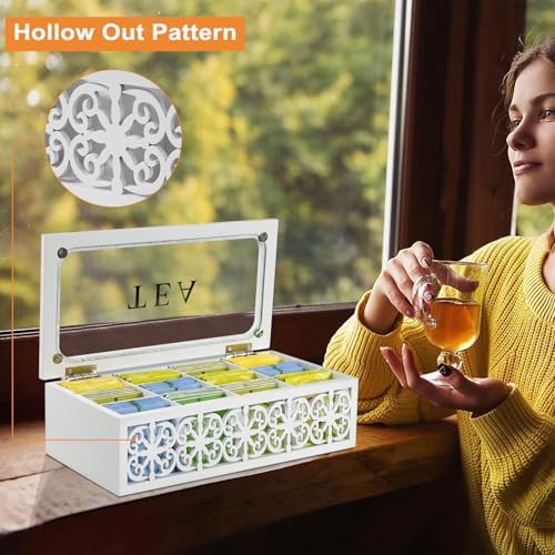 Tea Box Organizer, 12-Slot Wood Tea Bag Storage