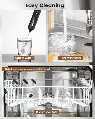 AMOSA Milk Frother Handheld with Stand & Case, 3-Speed & 3 Whisks - Image 5