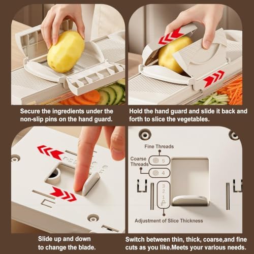 Vegetable Mandoline Slicer with Safe Hand Guard, One-Click Blade Switch - Image 5