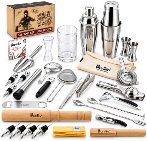 Bar Tool Set Pro Edition - Stainless-Steel Cocktail Shaker Set - Mixology Bartender Kit w/Boston Shaker, Drink Mixer & Muddler for Cocktails - Home Bar Accessories - 32-Pc Bar kit
