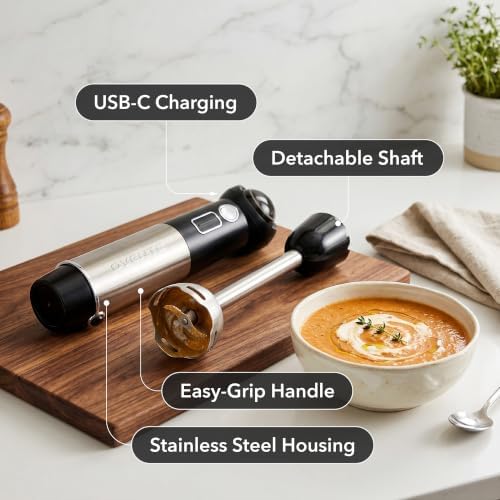 OVENTE Cordless Immersion Hand Blender, 300W Rechargeable Black HR995B - Image 3