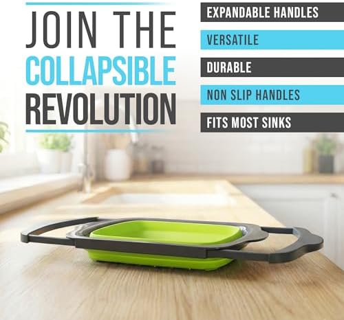 Green XL Collapsible Silicone Over Sink Colander – 6 Quart