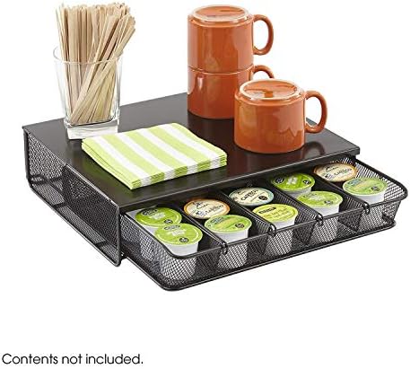 Coffee and Sugar Organizer 3274BL Hospitality Tray, Home, Office, & Hotel, 1 Drawer, Black, 12"W x 11"D x 3 ¼"H