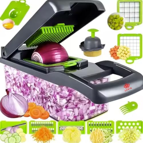 ZARIN 16‑in‑1 Vegetable Chopper & Slicer – Multi-Function Kitchen Gadget for Onions, Fruits & Vegetables – Mandoline Slicer with Interchangeable Blades for Easy Meal Prep by ZARIN