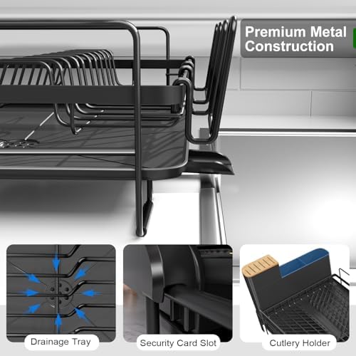 Extendable Dish Drying Rack, 20.5"-27.6" L x 12.6" W, Black