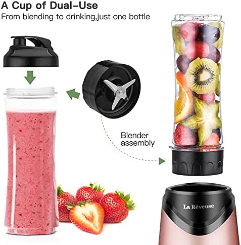 Smoothies Blender Personal Size 300 Watts with 18 oz BPA-Free Portable Travel Sports Bottle (Pink)