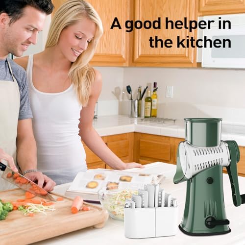APSARAS USA Rotary Cheese Grater, 5 in 1 Rotary Grater, Cheese Grater Hand Crank, Replaceable Stainless Blades Cheese Shredder, Cheese Slicer, Easy to Clean Kitchen Gadgets with Storage Box
