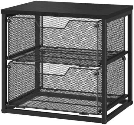 2-Tier Stackable Storage Drawers, Breathable Wire Mesh with MDF Top