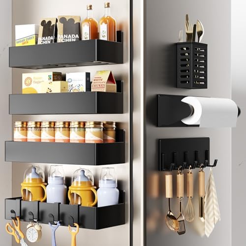 Magnetic Spice Rack for Refrigerator Black, 7 Pack