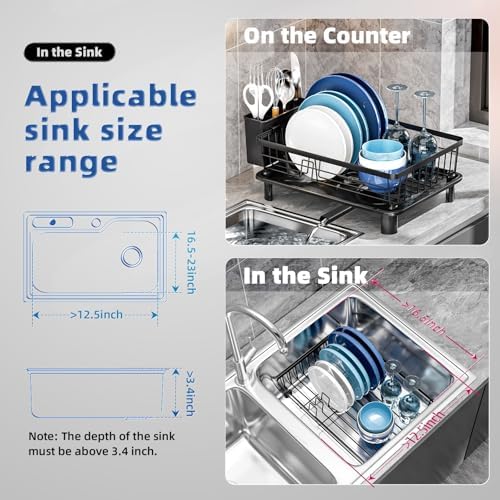 Dish Drying Rack for Kitchen Counter,Stainless Steel,Black