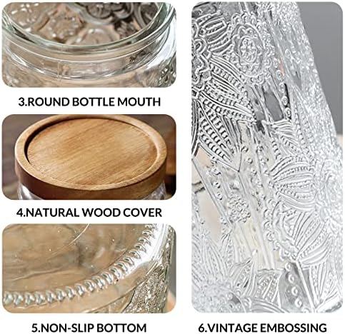 35oz/1000ml Glass Storage Jars with Nature Wood Lids, Airtight Food Storage Containers for Kitchen Organization, Large Capacity for Cookie, Pasta, Sugar, Flour, Cereal - Set of 2 （sunflower）