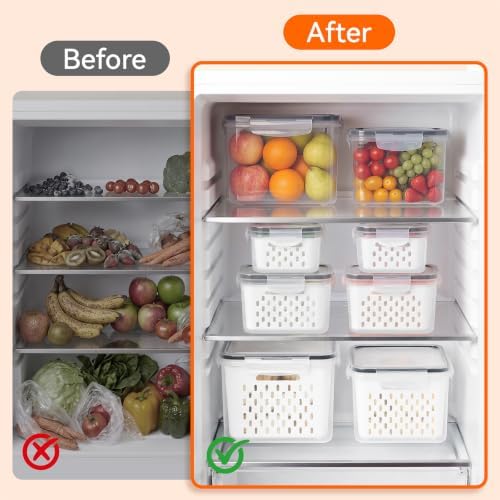 5 Pack Large Fruit Storage Containers for Fridge Set, Removable Colander