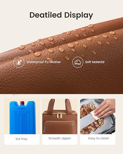 Insulated Lunch Bag for Women, PU leather Lunch Box with Shoulder Strap, Wide Opening Adult Large Lunch bags for Work Picnic Beach Family Camping Outdoor Teacher