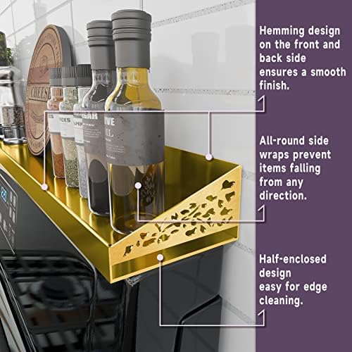 30" Magnetic Stove Top Shelf – Gold Spice Rack and Seasoning Organizer – Kitchen Shelf for Back of Stove – Over Stove Rack and Storage Organizer