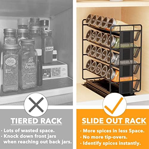 Pull Out Spice Rack Organizer with 20 Jars, Heavy Duty Slide Out Seasoning Organizer for Kitchen Cabinets, with 801 Labels and Chalk Marker, Left Facing
