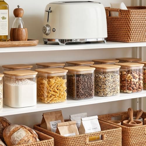 6pcs Glass Food Storage Containers with Bamboo Lids, 0.6qt Glass Jars