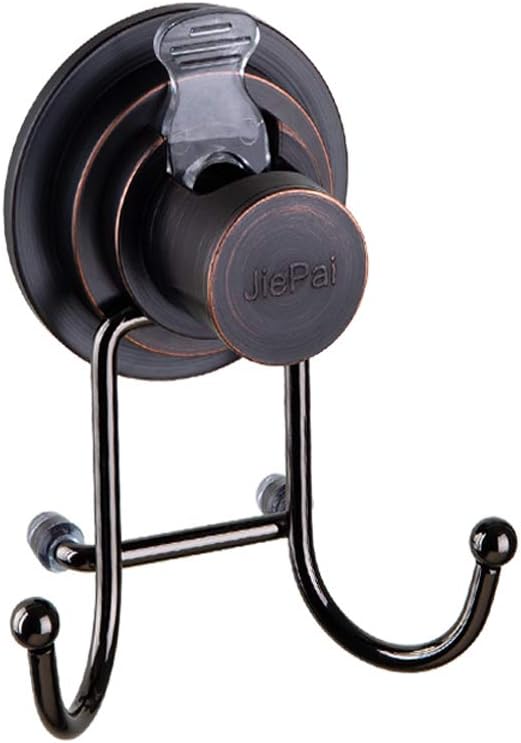 JiePai Vacuum Suction Cup Hooks Shower Bath Towel Hooks Hanging Towel Holder Wall Towel Rack Organizer for Kitchen, Bathrobe,Loofah,Bronze (1 Pack)